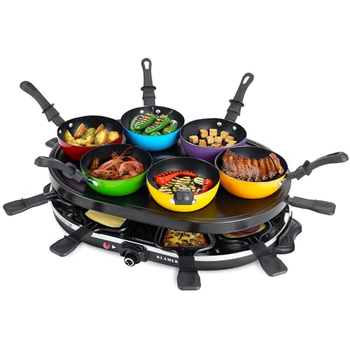 KLAMER Raclette-Wok 1200 W – Raclette Grill mit 6 Wokpfännchen...