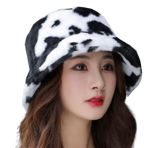 ICWWomen Knitted Vintage Faux Fur Fluffy Bucket Bowler Hat Cap for Girls