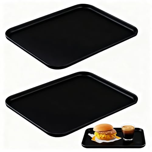 Lot de 2 Plateau de Service rectangulaire Noir Plateau Repas en Plastique - 31 x 22 x 1,5 cm