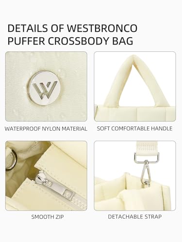 Image of WESTBRONCO Puffer Crossbody Bags for Women Quilted Tote Bag Puffy Weekender Overnight Bag Nylon Shoulder Handbag
