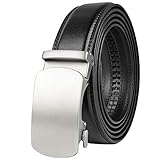 Drizzte Mens Plus Size 62inch Black Leather Belts Dress Belt for Work Silver Ratchet Automatic...