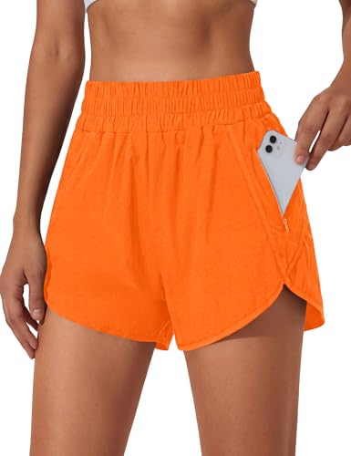 BMJL Womens Running Shorts Elastic High Waisted with Pockets 2.5 Sporty Workout Quick Dry Athletic Shorts(M Bright Orange)