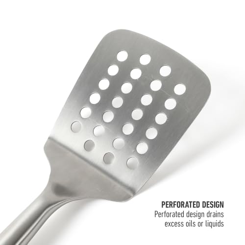Image of Calphalon Slotted Turner, Kitchen Flipping Spatula, Slotted Spatula, Stainless Steel Turner with Silicone Heat Resistance Handle, Nonstick-Safe Spatula for Draining and Flipping (Taupe)