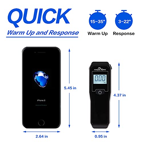 Easy@Home Breathalyzer, Professional-Grade Portable Fuel Cell Breath Alcohol Tester, Personal Bac Level Tracker Color Backlit Digital Notifications, 5 Mouthpieces Eat-05Fl #TOP7