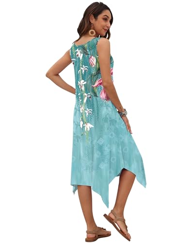 Image of AUSELILY Women's Summer Dresses Casual Sleeveless Midi Tank Beach Dress | Women's Asymmetrical Hem Sundress with Side Pockets, Great for Beach, Vacation & Daily Wear