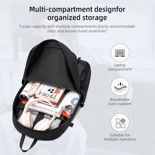 Image of GOLDEN WOLF Expandable Travel Backpack for Men Large 27L to 37L 15.6-inch Office Laptop Bag with Waterproof Pocket Multi-fucntion Water-resistant Sleek Business Backpack for Work Weekend, Black