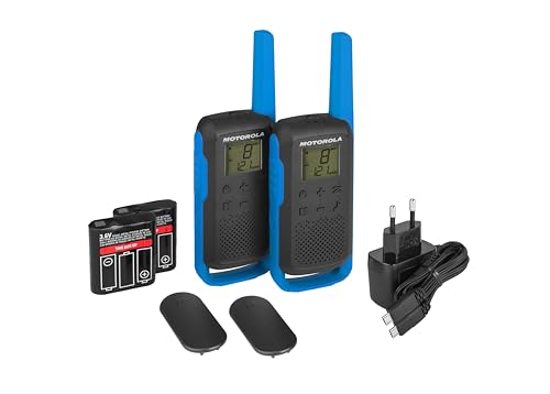 Motorola Solutions – T62 PMR Blau, Walkie Talkie Talkabout, PMR446 Citizens Band Radio, 16 Kanäle und 121 Codes, 8 km Reichweite, Blau, lizenzfreies, LCD-Bildschirm