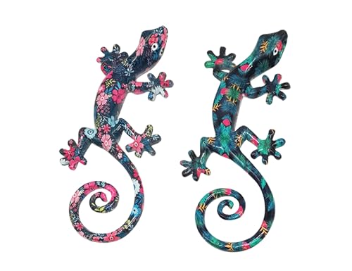 Geckos muraux multicolores SIGNES GRIMALT en lot de 2 de 17 cm pour decoration de jardin