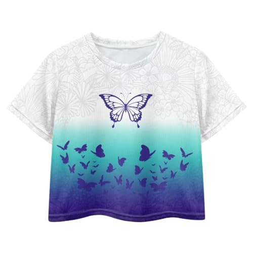 Image of Girl Crop Top Shirts for Summer Cute T Shirts Short Sleeve Tees for Kids 5-16