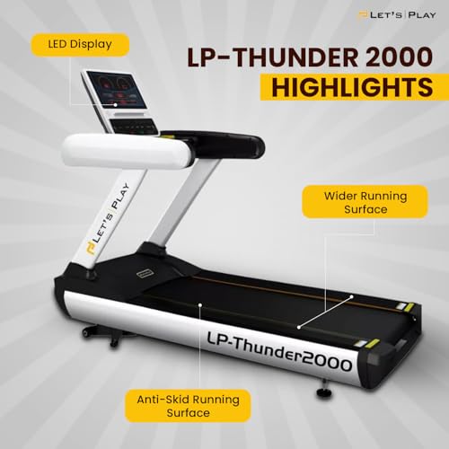 Image of Toning Let'S Playlp-Thunder 2000 Commercial Treadmill I 20Level Advanced Auto Incline I 8 Hp Peak Powerful Motor I Comprehensive Fitness Tracking I 220 Kg Max User Weight Treadmill,Black And White