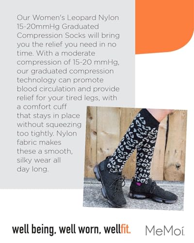 Image of MeMoi Wellfit Women's Leopard Nylon 15-20mmHg Graduated Compression Socks