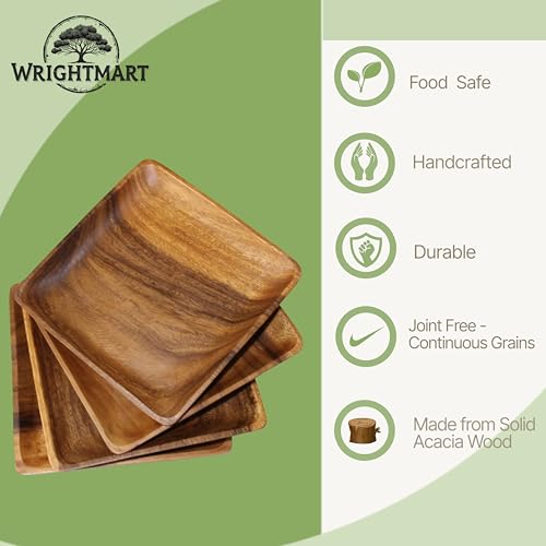 Acacia Wood Square Plates, 8 Inch, Salad & Side Plate, Solid Wood Set of 4 by WRIGHTMART - Used condition - Image 2