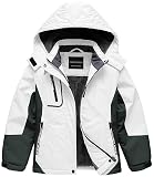 CREATMO US Girls Snowboard Jacket Girl Coat Waterproof Ski Winter for Hiking Snowboarding White & Grey 6-7