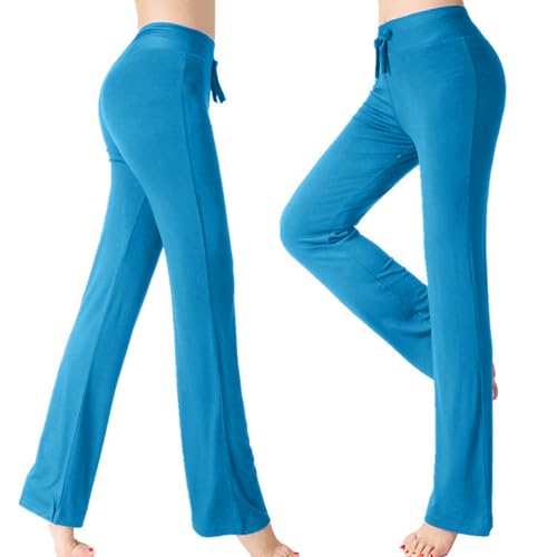 Calça feminina de rayon para treino, ioga, plissada, corte alto, verão, outono 2024, L-710 Azul roya