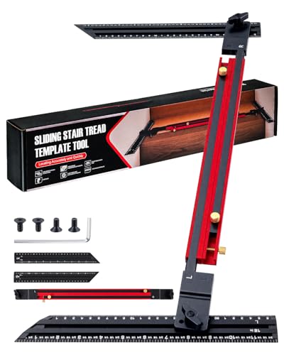 Portable Stair Tread Template Tool - Integrated Design Stair Tread Jig,24"-64" Adjustable Stair Tread Measuring Tool, Stair Tread Gauge with Stop Pins & 0-360° Pivot for Stairs Shelves Projects