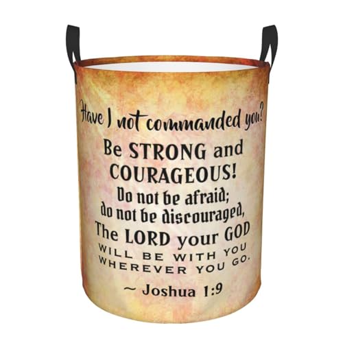 Joshua 1 9 Be Strong And Courageous, Bible Verse Durable Laundry Hamper For Kids,Waterproof Baby Hamper For Nursery,Cozy Collapsible Basket,Storage For Toys,Clothes & Books Small