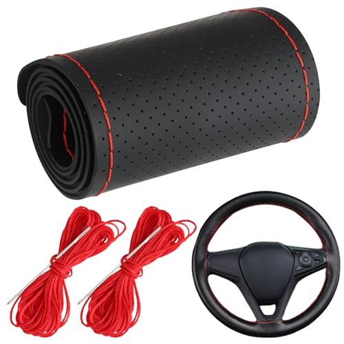 Funda Volante Coche Universal 37-39 cm, Cubre Volante Cosido de Microfibra de Cuero, Protector Volante Coche Antideslizante y Transpirable para Automóvil SUV Camioneta, con Aguja e Hilo
