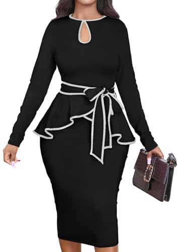 Image of MOJICK Vintage Dress for Women Ruffle Bodycon Keyhole