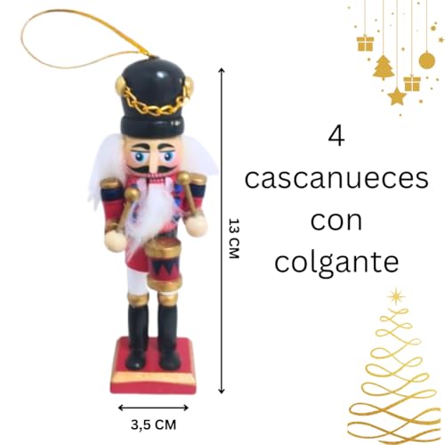 Miniatura 3 de Cascanueces Navideños, Pack De 4 - Decoración Y Adornos Para Árbol De Navidad - Decoração De Natal Rojo
