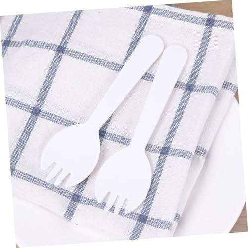Yardenfun 100個 使い捨てプラスチック三齒フォークスプーン二役兼用食品グレード衛生的アイスクリームケーキサラダデザート用