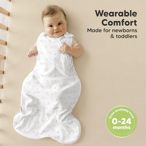 Image of 2-Pack Organic Baby Sleep Sacks, 100% Cotton 0.5TOG (Bunnies, 0-6M) | Soft Breathable, Baby Wearable Blanket, Toddler Sleeping Sack 0-6 Months, Easy to Wear Transitional Swaddles for Newborns