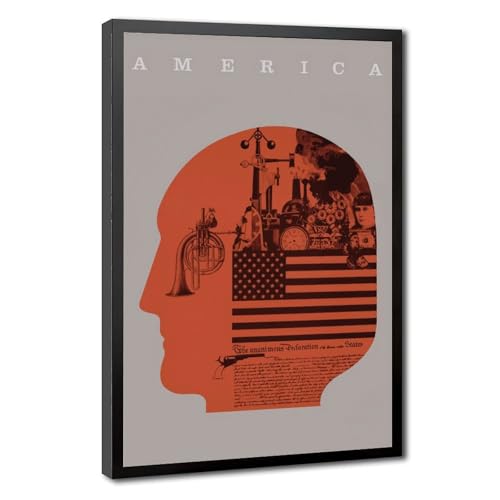 America Surrealism Brain Collage Art Poster - Vintage Industrial Patriotism
