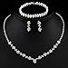 ElegGlo Silver Necklace Earrings Bracelet Crystal Bridal Wedding Jewelry Sets for Brides Bridesmaid Prom Costume Accessories for Women