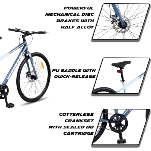 Image of Vaux City-Pro Single Speed Hybrid Cycle for Men, 19 inch HI-Ten Steel Frame, Dual Disc Brake, 700x35C Tyres, Double-Wall Alloy Rims, City Bike(Nardo-Grey, Single Speed, Rigid Fork)