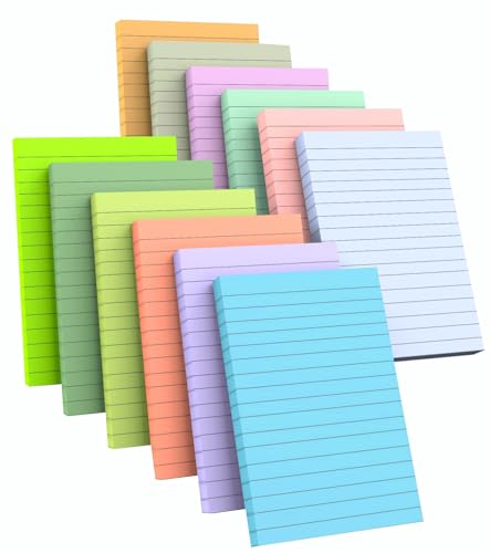RHAWOM 12 Pads Lined Sticky Notes 4x6, Multi-Coloured Pastel Post Note Ruled, 12 Colors Self -Stick,School Home Office Suppliers (Fresh Colors) image 7