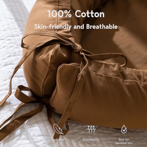 CooCooBaby Infant Lounger, Baby Nest Cover for Baby Girls & Boys, Newborn Essentials for Baby 0-12 Months, 100% Cotton Breathable, Co Sleeper for Baby in Bed (Golden_Brown)