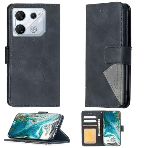 Aroepurt Case Compatible for Infinix Gt 20 Pro Phone Case Cover [with Tempered Glass Screen Protector] Flip Stand Cover PU Leather Wallet Case Black
