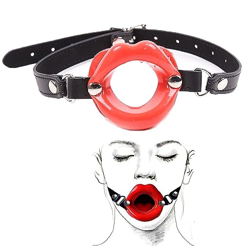 Erotic Sex Toys Gag Mouth Silicone Lips Fantasy Mouth Ball Fetish Ball Gag SM Mouth Open Leather Flirting Sex Toy Fetish Slave Sex Toy for Couples(Red)