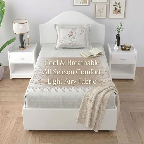 Image of Mafatlal Spring Glory Cotton Single Bedsheet Combo Pack of 2 with Pillow Covers | 180 TC Smooth & Breathable Material | Daily Use Single Bed Sheets | Floral Brown & Modern Blue