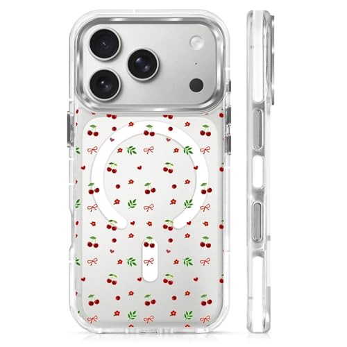 Coque iPhone 17 Pro motif cœur cerise, cadeau mignon pour filles et femmes