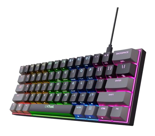 Trust Gaming GXT 867 Acira 60% Teclado Mecánico Alemán QWERTZ Layout, Iluminación RGB, Teclas Dobles, USB Mini Portátil Programable Pequeño Teclado Gaming 60% PC Laptop