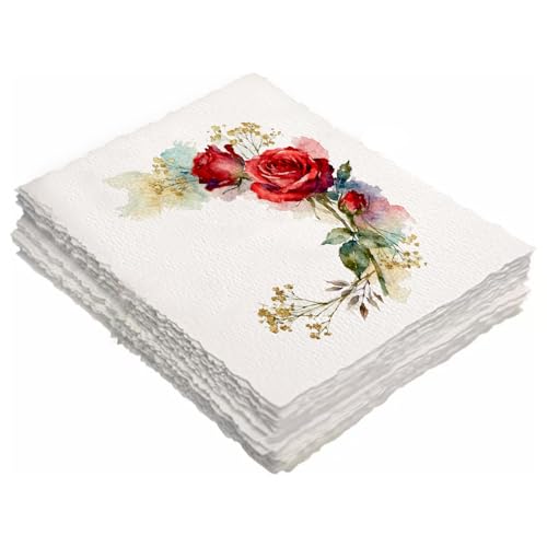 Atliberswo Büttenpapier A4 300GSM - 20 Blätter Deckle Edge Aquarellpapier, 100% Baumwolle handgeschöpftes papier, aquarell papier Für DIY Einladungen Zeichnen Skizzieren Schreiben