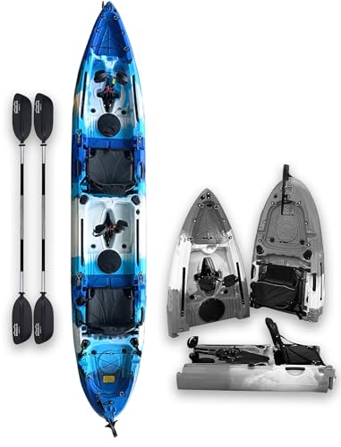 Brooklyn 13.0 Tandem 3-Piece Modular Kayak by BKC, 2-Person Sit-on-Top kayak, Dual Flipper Drives...