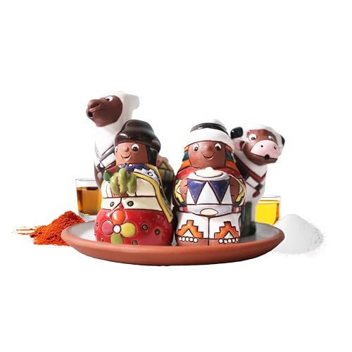 Hand-Painted Ceramic Kitchen Set – Salt Shaker, Oil Dispenser, and Spice Holder – Rustic Farmhouse Kitchen Decor – Unique Artisan Tableware Gift for Weddings, Housewarmings, and Vintage-Style Kitchens