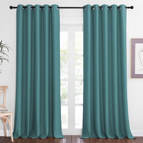 NICETOWN Blackout Curtain Drape for Bedroom - Light Reducing Thermal Insulated Solid Grommet Room Darkening Window Curtain 90 inches Long for Living Room (Sea Teal, 1 Piece, W66 x L90)