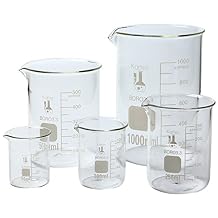Karter Scientific, 3.3 Boro, Griffin Low Form, Glass Beaker Set - 5 Sizes - 50ml, 100ml, 250ml, 500ml, 1000ml Case of 4