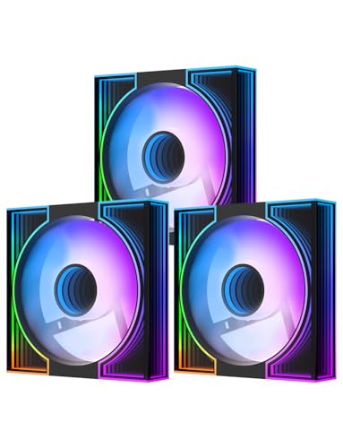 Image of darkFlash DM8 3-Pack 120mm PC Case Fan, Infinity Mirror Case Fans, PWM ARGB Sync, 1600RPM High Airflow 56CFM, Low Noise 32.5dBA, Computer Case Cooler Fan (Black, Forward)