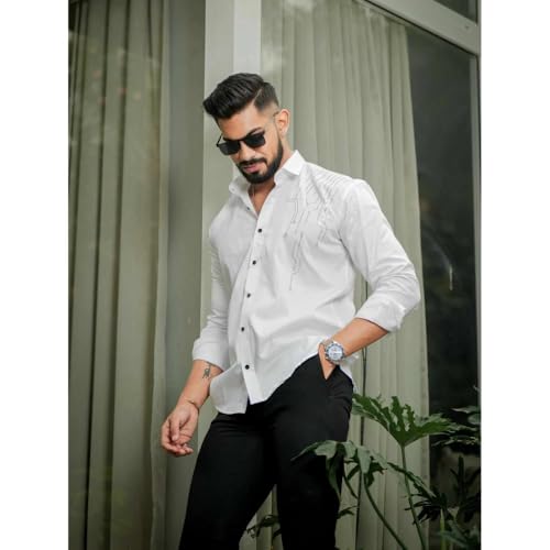Image of Foomer Stylish Men Club Wear Satin Cotton Shirt | Regular Fit Full Sleeve Shirt for Mens & Boys | Lightweight & Breathable | Shirts for Office, Casual, Party | Available Sizes S to 2XL