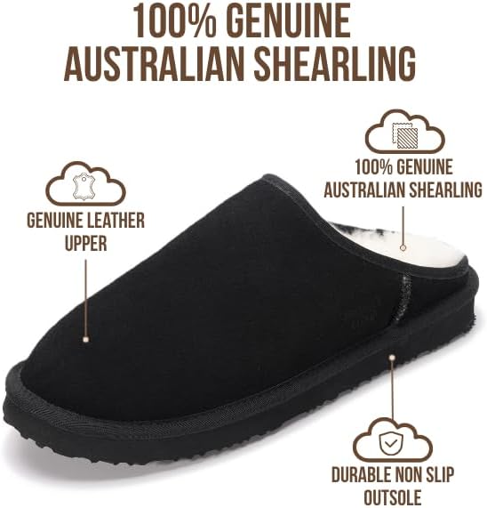 Project Cloud Mens Slippers 100% Genuine Leather and Genuine Shearling Lining – House Slippers for Men with Memory Foam Insole – Lightweight & Non Slip Mens House Shoes - Image 3