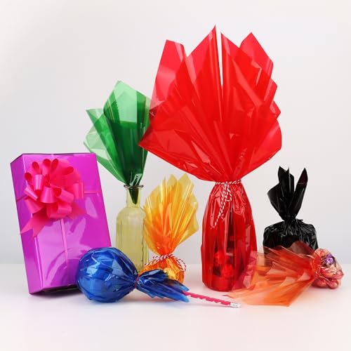 POPGIFTU 86CM x 30M Cellophan Rolle Rot, 3Mil Dick Transluzent Rote Geschenkfolie, Große Rot Zellophan Geschenkpapier für Blumen Snack Geschenkkörbe Wrap, Kunst und Handwerk und vieles mehr
