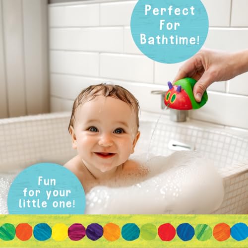 Image of Eric Carle Very Hungry Caterpillar Wash Mitt and Squirt Set and Baby Bath Time Essential - Fully Lined Adult Size Mitt with Loop to Hang Dry
