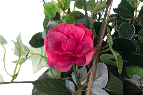 Ivydale Artificial Hanging Rose Flowers In Basket, Artificial Hanging Plant In Coconut Lining Basket, Silk Mini Rose Flower Arrangement For Home Decoration Outdoor Indoor Garden Yard #TOP7