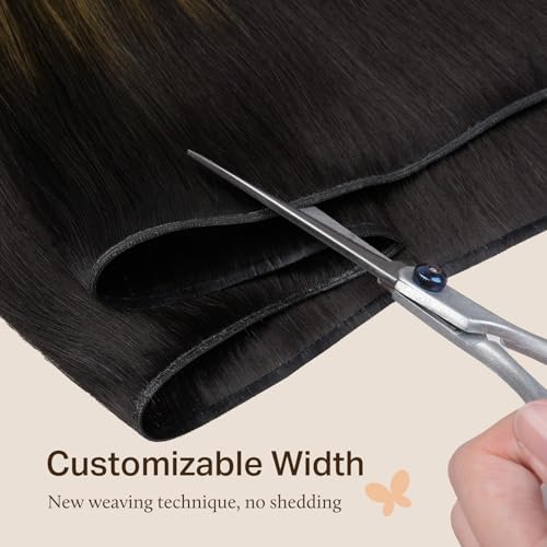 Image of DOORES Genius Seamless Weft Hair Extensions Human Hair, Balayage Dark Brown to Chestnut Brown 18 Inch 100g, Hand Tied Weft Extension Sew in Natural Straight