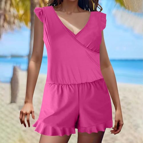 Women's Romper One Piece Swimsuit Built-in Bra and Pockets Swim Romper Modest Full Coverage Bathing Suit with Shorts2