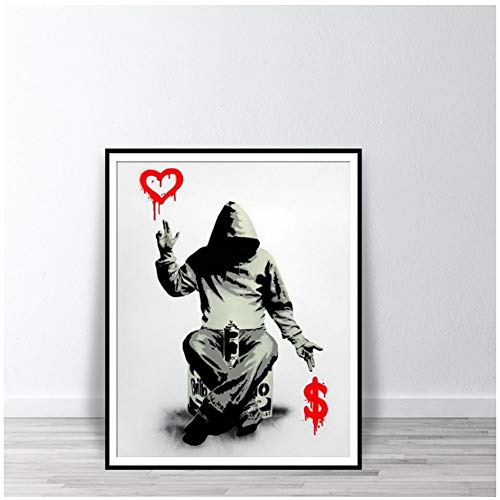 ad Banksy Street Graffiti Imprimable Peinture Garçon Amour Argent Wall Art Affiches Et Gravures Mur Photos pour Chambre-50x70cm No Frame