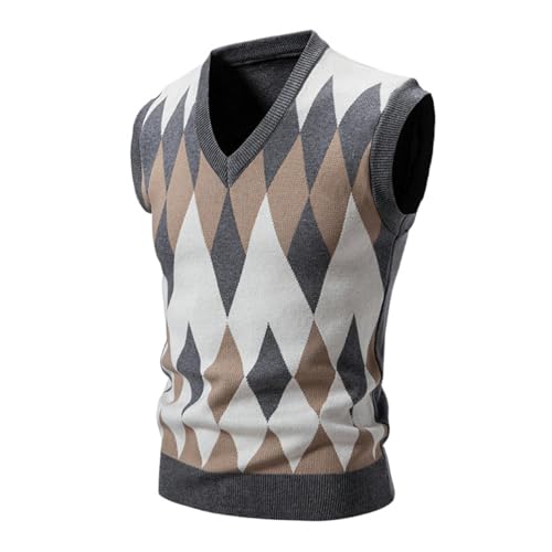 Gilet en maille col V à carreaux pour homme pour l'automne et l'hiver
